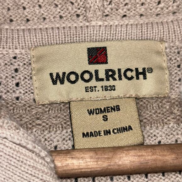 Woolrich Stone Beige Neutral Short Sleeve Hooded Cardigan Sweater Small Retro - Picture 4 of 6